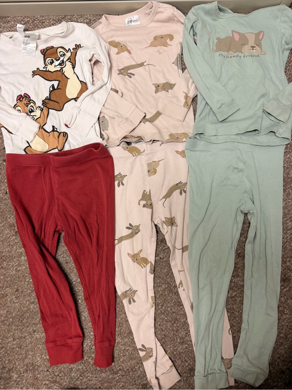 H&M 3t kids  Red and Sage Cotton Pajama Bottoms Set 3 pk